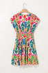 Bohemian Abstract Print V Neck Smocked Waist Tiered Ruffle Mini Dress